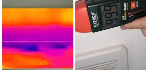 home inspector using infrared camera to detect hidden moisture in walls